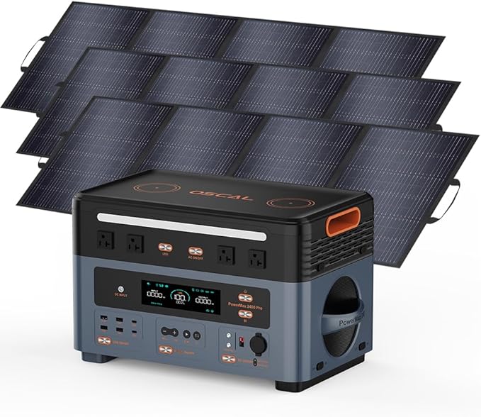 SCAL 2400W Power Station with 3x200W Solar Panels, 1872Wh Solar Generator with 4 AC Outlets (5000W Peak), 1.45H Full Charging, APP Control Battery Backup for Home, Camping