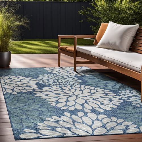 Outdoor Rug 8x10 Modern Exotic Tropical Leaf Area Rugs for Indoor and Outdoor Patio Deck Porch Garden Water Resistant Washable Outside Carpet