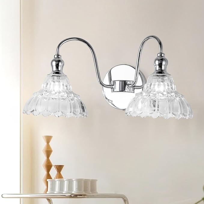 Chrome 2-Light Wall Sconces Bathroom Vanity Light Light Fixtures Modern Vanity