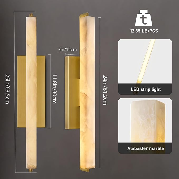 Alabaster Wall Sconce, Brass Modern Bathroom Sconces, Indoor Wall Lighting