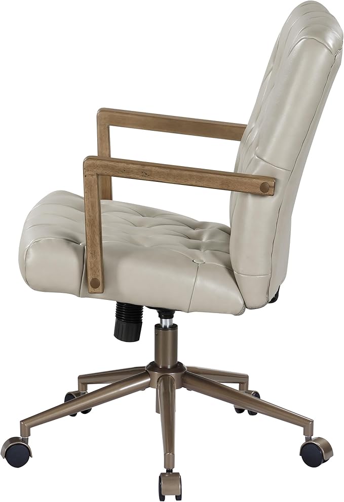 OSP Home Furnishings Waltham Adjustable Height and Tilt, Swivel Home Office Chair with Wood Arms, Taupe Faux Leather