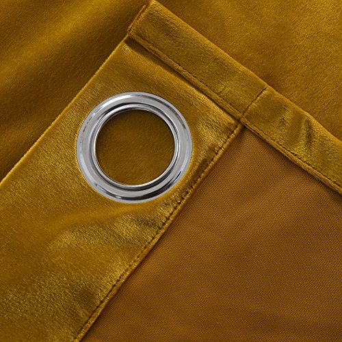 Super Soft Luxury Velvet Set of 2 Warm Yellow Blackout Velvet Energy Efficient Grommet Curtain Panel Drapes Ginger 52Wx63L