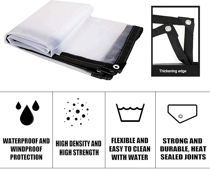 Heavy Duty Chicken Coop Clear Tarp with Grommets 4x9 FT All-Weather Waterproof PVC Vinyl Anti-Tear Cover for Poultry Cage, Patio Covering, Outdoor Farm Shed, Pheasantry Runway, Greenhouse & More