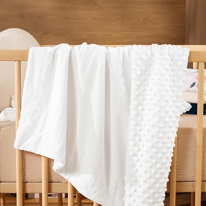 david's kids Micro Fleece Minky Baby Blanket for Boys Girls Neutral with Double Layer and Soothing Raised Dots, Breathable and Soft Lightweight Receiving Blanket for Newborns 30x40 Inches, White