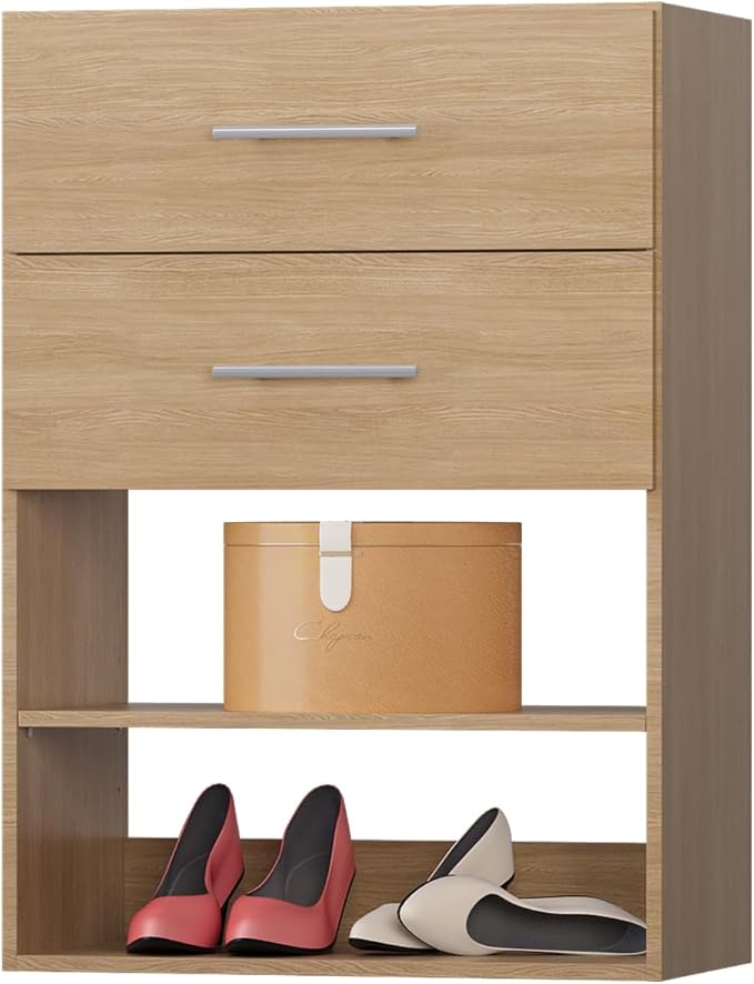 2 Drawer Short Tower Closet Unit, Modular Closet System, Wood Closet System Organizer with Storage for Walk In Closets, Clothing Rack Closet for Hanging Clothes, Bedroom, Wood, 19.5"W