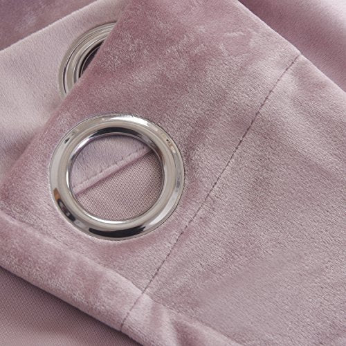 Super Soft Luxury Velvet Curtains Set of 2 Pink Flannel Blackout Drapes Grommet Draperies for Sliding Glass Door 52Wx96L inch
