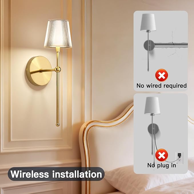 Battery Operated Wall Sconces Set of 2, Wireless Wall Sconce