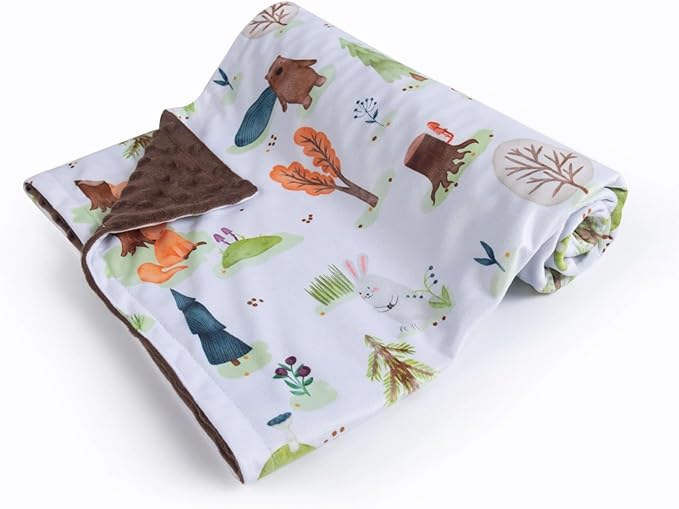 Baby Blanket for Boys Girls Soft Minky with Double Layer Dotted Backing, Primary Forest Printed 30 x 40 Inch Receiving Blanket (Forest Bear)