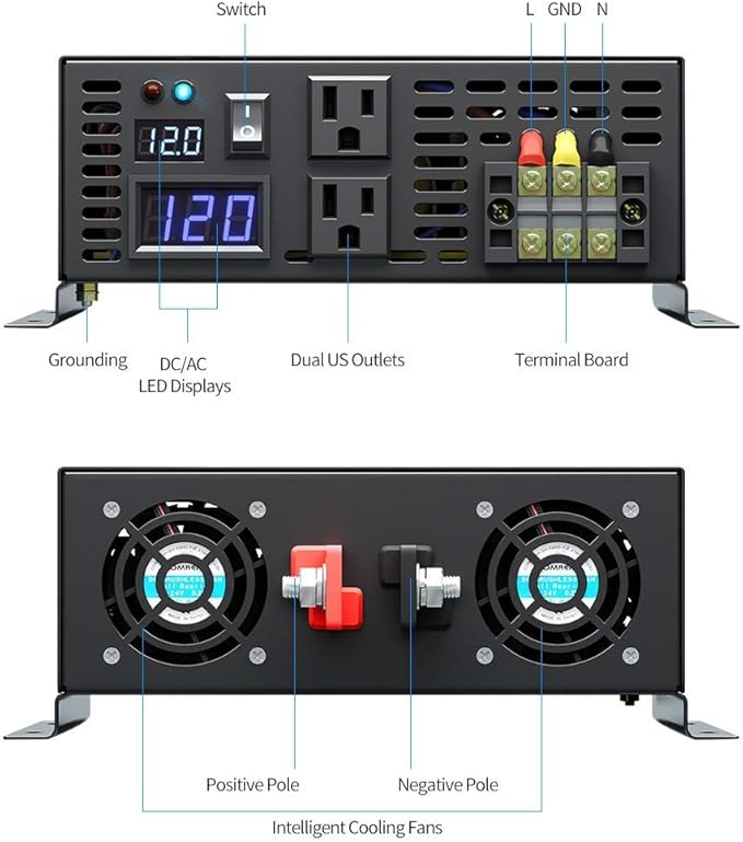WZRELB 2500W 48V 120V Pure Sine Wave Power Inverter with 2 AC Outlets,Car Inverter