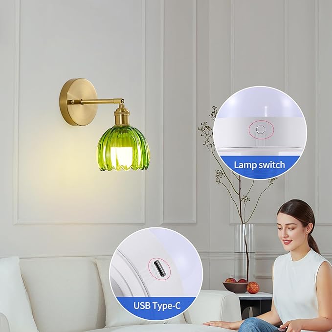 Vintage Battery Operated Wall Sconce 1 Pack, Modern Bathroom Wall Sconces