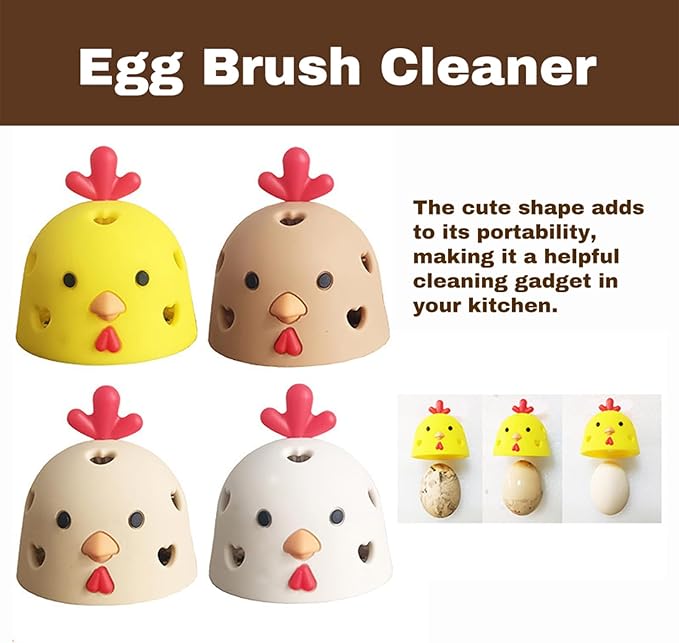 Dioche Egg Brush Cleaner, Egg Brush Cleaner Silicone Scrubber for Eggs - Multifunctional Vegetable & Fruit - Durable & Reusable Kitchen Tool (White)