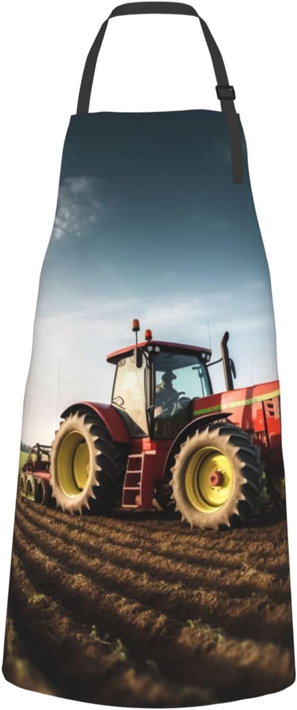 Tractor farm Aprons with Pockets, Waterproof Apron for Women Men Kitchen Cooking Apron Adjustable Bib Apron Extra Long Grilling Aprons Chef Apron for Dishwashing