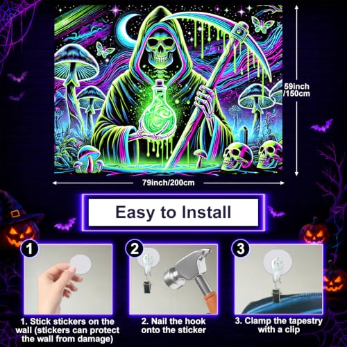 Blacklight Tapestry Grim Reaper Room Decor 78 x 59 Inch