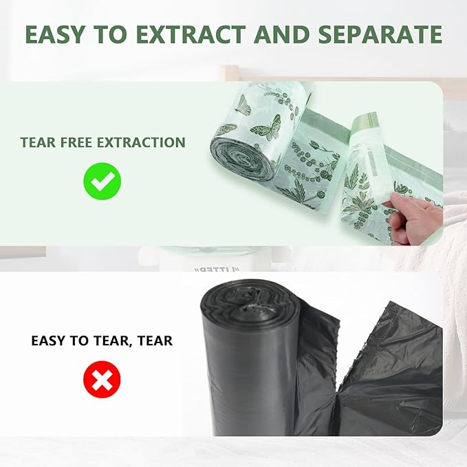 VOK 8 Gallon Trash Bags with Butterfly Printed & Sweet Wormwood Scent, Drawstring Medium Garbage Bags, Tear-Resistant & Fragrant Trash Can Liners, Trash Bags 8 Gallon for Home/Office, 125 Counts