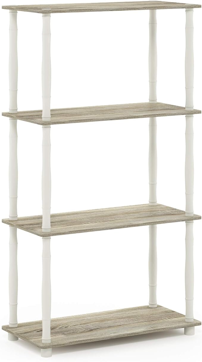 Furinno Turn-N-Tube 4-Tier Multipurpose Shelf Display Rack, Classic Tubes, Sonoma Oak/White