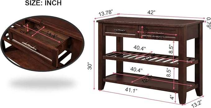 Solid Wood Console Table Sofa Tables with Drawers and Shelves Small Entryway Table for Living Room,Decorative,Foyer(42" Espresso)