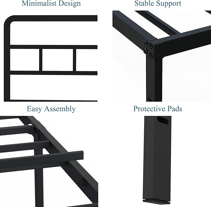 King Size Bed Frame with Headboard, 18 Inch Metal Platform No Box Spring Needed Heavy Duty Steel Slat Mattress Foundation/Easy Assembly/Noise Free/Black