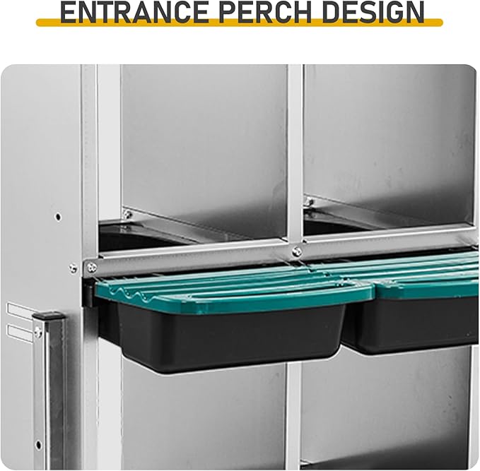 6-Hole Chicken Nesting Box with Roll Away Design Galvanized Steel Poultry Nesting Box for Hens Easy Clean Removable Trays for Backyard Coop 31.9 x 20.4 x 29 Inches