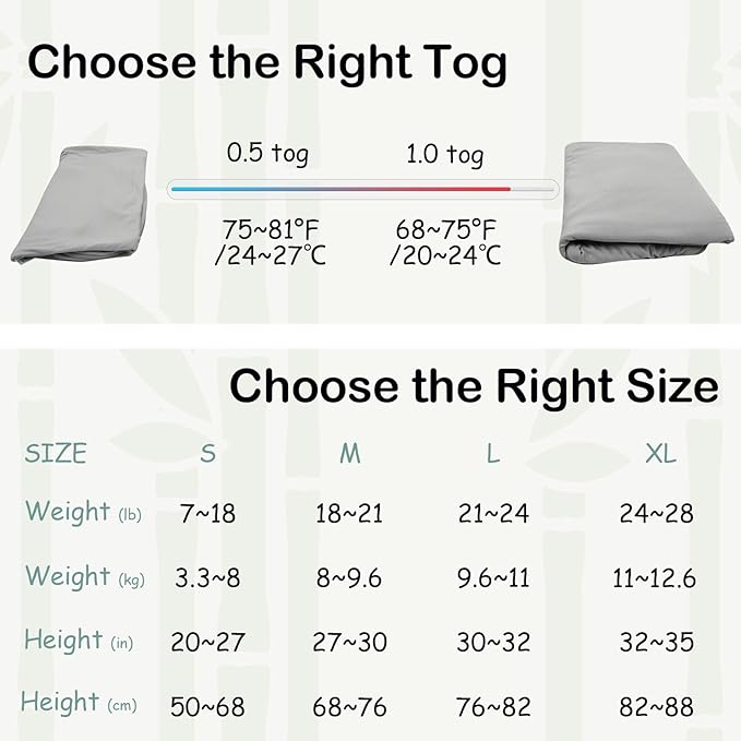 Supersoft Rayon Made from Bamboo Sleep Sack 6-12 Months 0.5 Tog Lightweight Toddler Sleep Sack Baby Wearable Blanket with 2-Way Zipper Summer Unisex Sleeping Bag for Babies - Gray