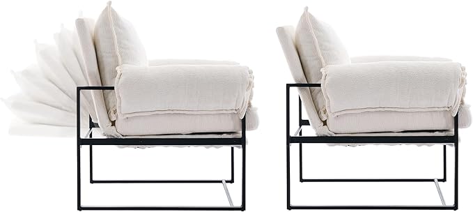 YISHENG Accent Chair with 6-Angle Adjustable Backrest, Chenille Fabric Living Room Chair Upholstered Lounge Chair, Modern Chair Cozy Reclining Chair for Reading Room, Set of 2 White