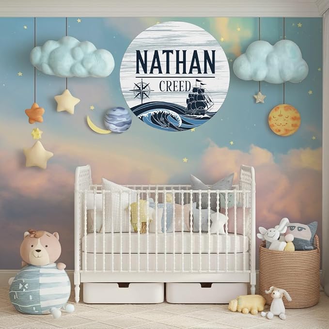 Personalized Name Sign for Nursery, Anchor Sign for Baby Door Decor, Newborn Gifts for Boy, Boys Nursery Wall Bedroom Decorations, Mother's Day Gifts for New Mom Dad Gift