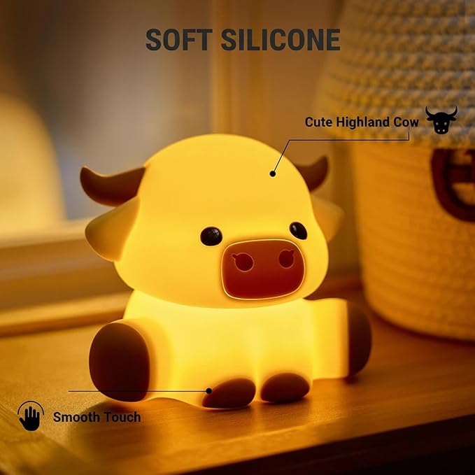 Highland Cow Night Light, Huggwaii Squishy Silicone Lamp