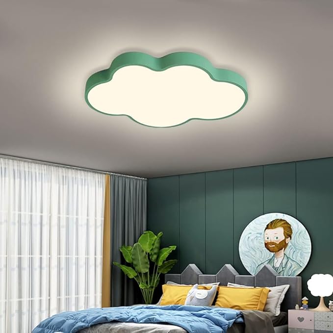 LED Ceiling Light Fixture, 19 Inch Modern Cloud Shape Recessed Ceiling Light, 3000K-6000K Dimmable, 29W Green Close to Ceiling Lighting for Living Room, Bedroom
