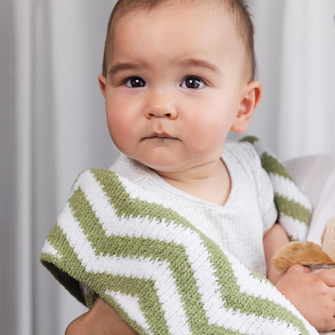 Living Textiles Chenille Knitted Blanket - Sage Chevron