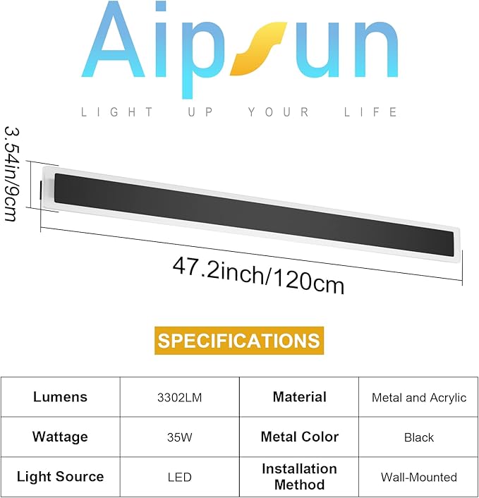 Aipsun Exterior Wall Lights 47.2inch Long Strip Modern Outdoor Wall Sconce