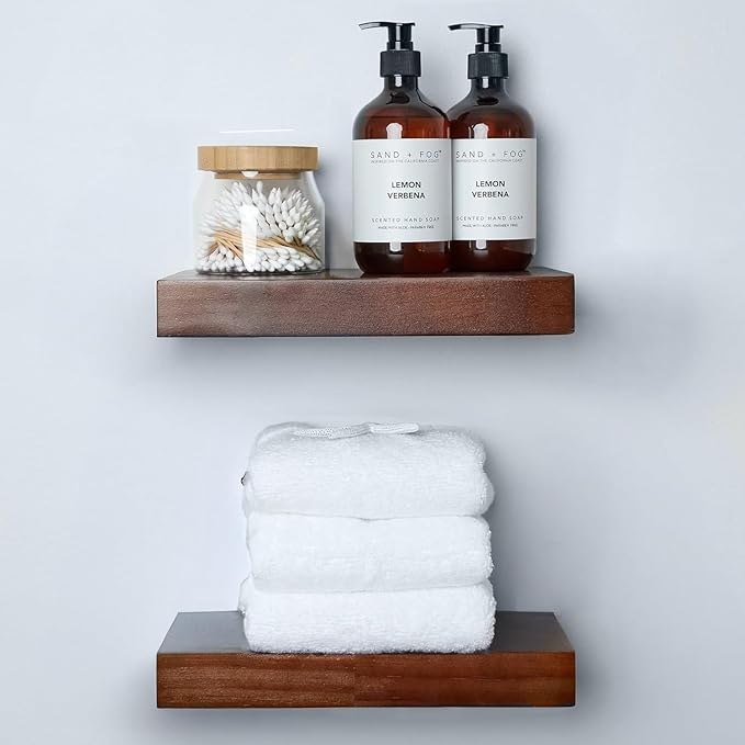 Homeforia Walnut 12 inch Floating Shelf, High End Solid Real Wood Small 12inch Floating Shelves for Wall Mounted, Dark Brown 12in Floating Shelves, Heavy Duty Bracket, 12 X 6.5 X 1.75 inches, Set of 4