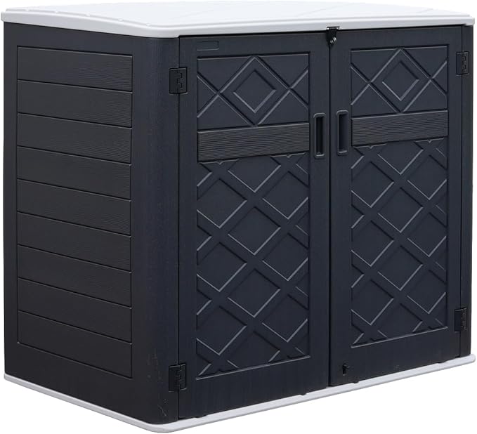ADDOK Larger Outdoor Storage Shed Weather-Resistance, Horizontal Outdoor Storage Box Waterproof for Garden Backyard Patio and Lawn, 38 Cuft Capacity for Bike, Garbage Cans, Lawn Mover, Patio Tools