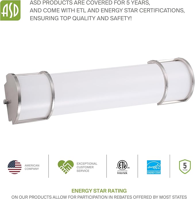 ASD LED 36" Vanity Flush Mount Light Fixture, Linear Bathroom Lighting Bar |