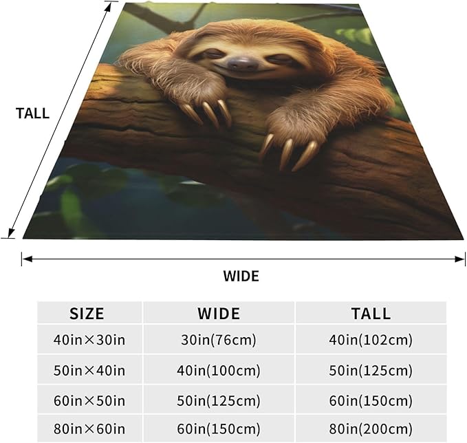 Cute Asleep Sloth Blanket Gifts for Kids Adults Women Flannel Throw Blankets for Home Couch Bed Sofa Soft Fuzzy Lightweight Decor All Season 60x50 Inches