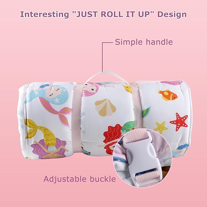 Toddlers Nap Mat with Removable Pillow and Soft Blanket, Lightweight Daycare Preschool Kindergarten Sleeping Bag, Travel Slumber for Kids Girls Boys