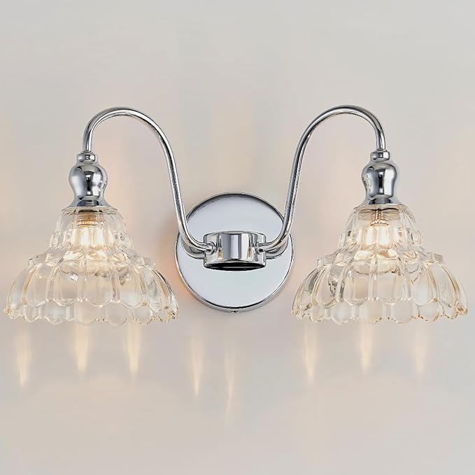 Chrome 2-Light Wall Sconces Bathroom Vanity Light Light Fixtures Modern Vanity