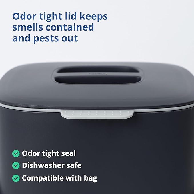 Blue Ginkgo Kitchen Compost Bin [2.6L / 0.69 GAL] – Filter-Free, Odor-Tight Countertop Food Waste Pail with Handle (Made in Korea, Gray)