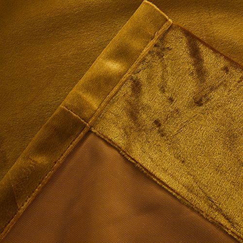 Super Soft Luxury Velvet Set of 2 Warm Yellow Blackout Velvet Energy Efficient Grommet Curtain Panel Drapes Ginger Mustard Curtain Panels 52Wx108L