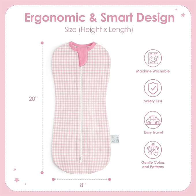 Baby Swaddle 0-2 Months, Cotton Arm-In Zipper Sleep Sack, Wearable Blankets Wrap for Newborn Infant Girls (Floral, Checkered, Pack of 2)