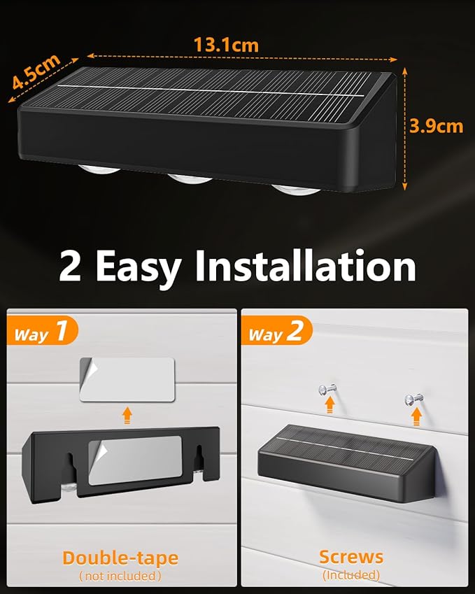 Solar Fence Lights 2 Pack, Warm White, Cool White and RGB Color Glow LED Solar