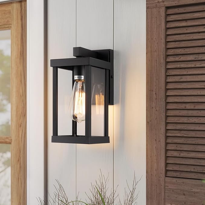 mirrea 11" Classic Outdoor Wall Sconce 1 Light in Matte Black Rectangular Metal