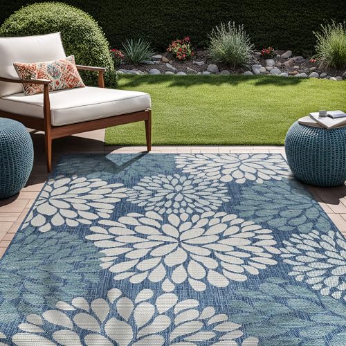 Outdoor Rug 8x10 Modern Exotic Tropical Leaf Area Rugs for Indoor and Outdoor Patio Deck Porch Garden Water Resistant Washable Outside Carpet