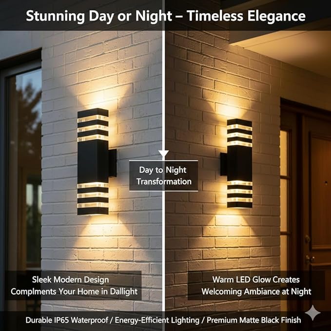 2Pack 15inch LED Up and Down Wall Lights, 18W Outdoor Wall Light Aluminum Body