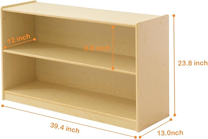 Kids Bookshelf and Toy Storage Shelf, Wooden Montessori Bookshelf, 2-Tier Toy Shelf, 24in Birch Children Bookcase, Classroom Furniture, Book Shelf for Kids Room, Nursery, Playroom