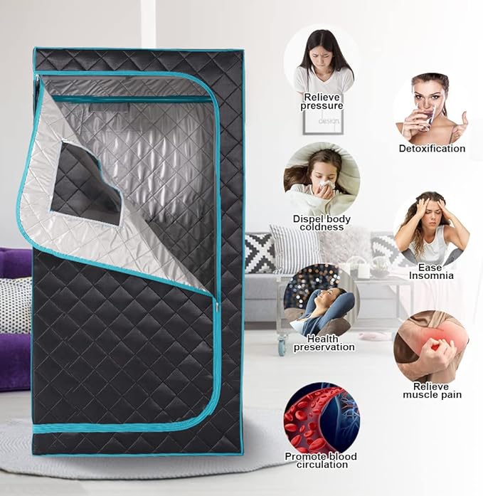 Smartmak Portable Home Steam Sauna, Full Size Personal Sauna Spa Box, Single Saunas Tent with Steamer, 4L 1500W Steam Generator 99 Min Timer, Remote Control, Upgraded Foldable Chair, Mat, Green Border