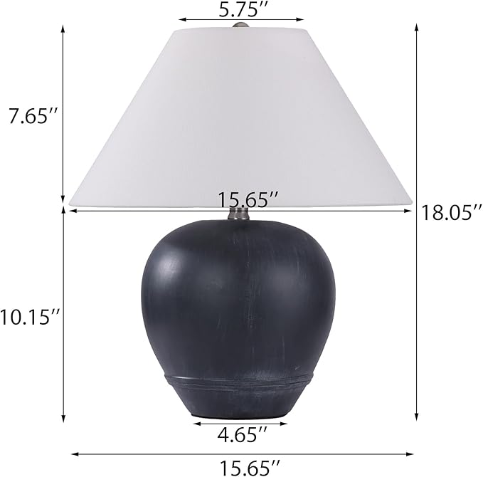 Pia Ricco 21'' Medium Size Black Glossy Ceramic Base Ceramic Basin Table Lamp