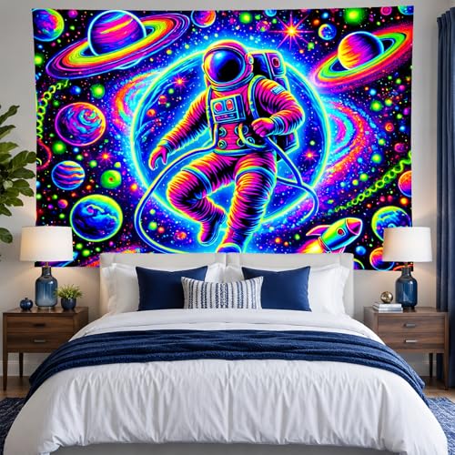 Blacklight Tapestry Astronaut Space Bedroom Decor 78 x 59 Inch