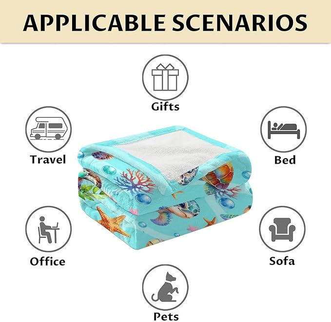 Turtle Throw Blanket for Kids - 50" x 60" Inches Cute Turtle Blanket for Girls - Green Warm Cozy Throws for Couch, Bed & Travel