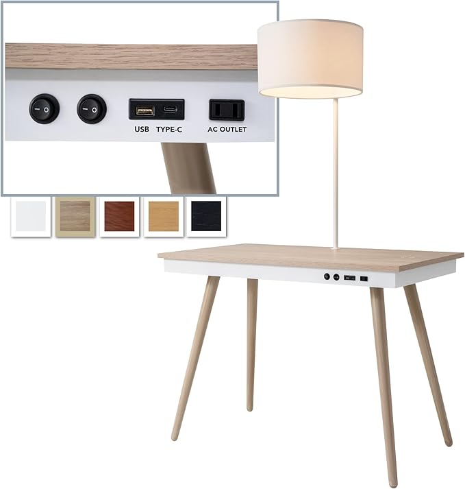 FENLO Future 39" Mid Century Desk for Home Office, Office Table with USB Charging Station, Mid Century Modern Desk with Wireless Charging, USB, and USB-C Ports