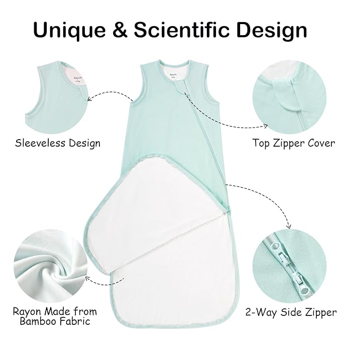 Supersoft Rayon Made from Bamboo Sleep Sack 3-6 Months Newborn Sleep Sack 0-3 Months 0.5 Tog Baby Wearable Blanket with 2-Way Zipper Summer Unisex Sleeping Bag for Babies (2 Pack) Green & Blue