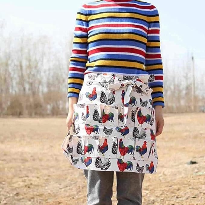 Egg Apron with 12 Deep Pockets, Egg Collecting Apron for Chicken Duck Goose Eggs, Gathering Holding Apron for Housewife Farmhouse